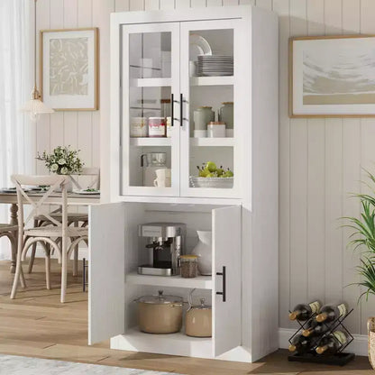 Armoire de cuisine haute de 71 pouces, 4 portes et étagères réglables, Grand placard de rangement autoportant en bois pour la salle à manger et le salon