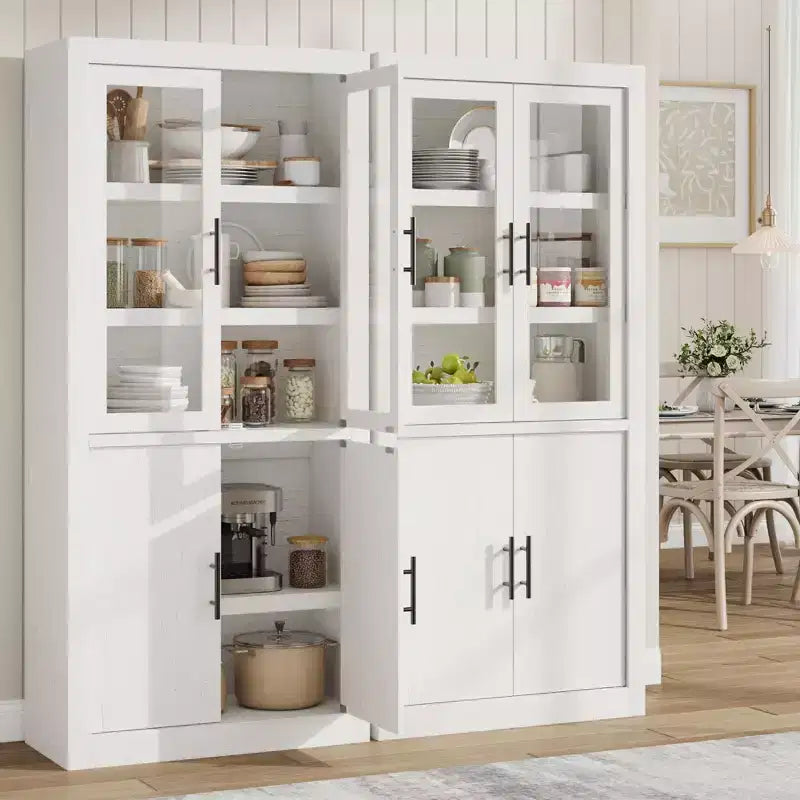 Armoire de cuisine haute de 71 pouces, 4 portes et étagères réglables, Grand placard de rangement autoportant en bois pour la salle à manger et le salon