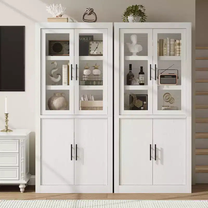 Armoire de cuisine haute de 71 pouces, 4 portes et étagères réglables, Grand placard de rangement autoportant en bois pour la salle à manger et le salon