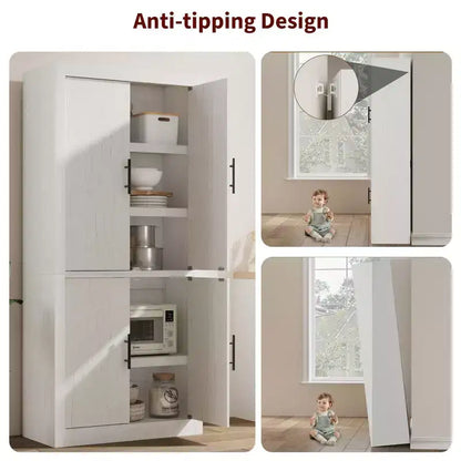 Armoire de cuisine haute de 71 pouces, 4 portes et étagères réglables, Grand placard de rangement autoportant en bois pour la salle à manger et le salon