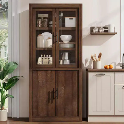 Armoire de cuisine haute de 71 pouces, 4 portes et étagères réglables, Grand placard de rangement autoportant en bois pour la salle à manger et le salon