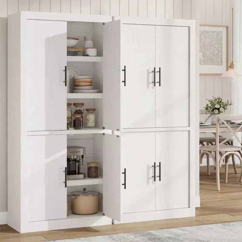 Armoire de cuisine haute de 71 pouces, 4 portes et étagères réglables, Grand placard de rangement autoportant en bois pour la salle à manger et le salon