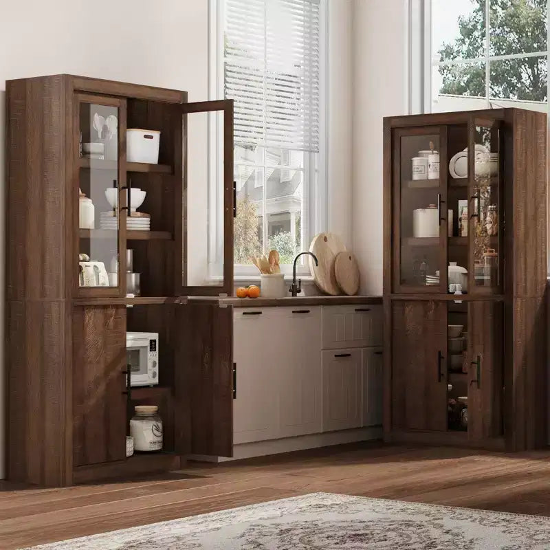 Armoire de cuisine haute de 71 pouces, 4 portes et étagères réglables, Grand placard de rangement autoportant en bois pour la salle à manger et le salon