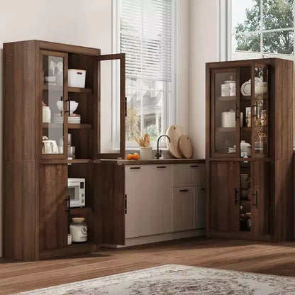 Armoire de cuisine haute de 71 pouces, 4 portes et étagères réglables, Grand placard de rangement autoportant en bois pour la salle à manger et le salon