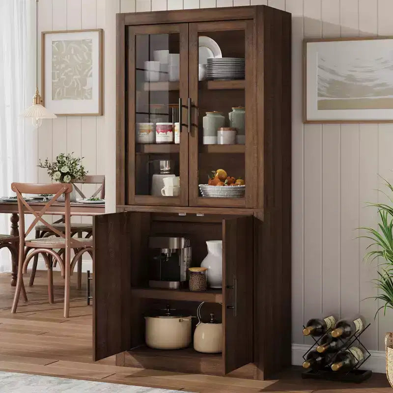 Armoire de cuisine haute de 71 pouces, 4 portes et étagères réglables, Grand placard de rangement autoportant en bois pour la salle à manger et le salon