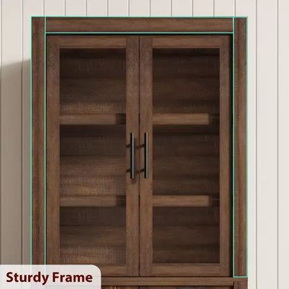 Armoire de cuisine haute de 71 pouces, 4 portes et étagères réglables, Grand placard de rangement autoportant en bois pour la salle à manger et le salon