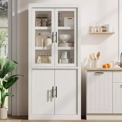 Armoire de cuisine haute de 71 pouces, 4 portes et étagères réglables, Grand placard de rangement autoportant en bois pour la salle à manger et le salon