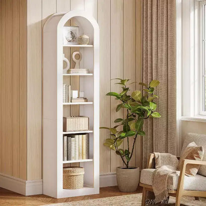 Étagère haute de 1,90 m à arche, bibliothèque ouverte étroite à 6 niveaux, étagères d'angle autoportantes pour petits espaces, salon