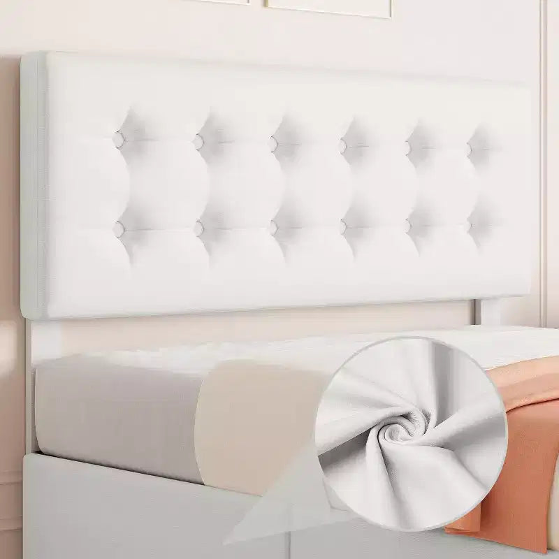 Lit plate-forme double avec tête de lit élégante et stylée, 4 tiroirs de rangement, matelas sans sommier requis, support robuste