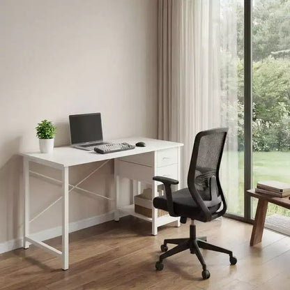 Bureau d'ordinateur 48x20 avec tiroirs à 2 niveaux et crochet pour casque - Aggloméré robuste et cadre en métal