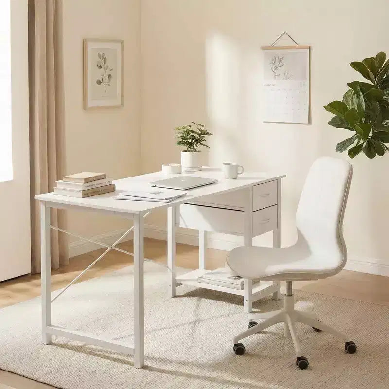 Bureau d'ordinateur 48x20 avec tiroirs à 2 niveaux et crochet pour casque - Aggloméré robuste et cadre en métal