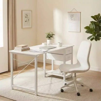 Bureau d'ordinateur 48x20 avec tiroirs à 2 niveaux et crochet pour casque - Aggloméré robuste et cadre en métal