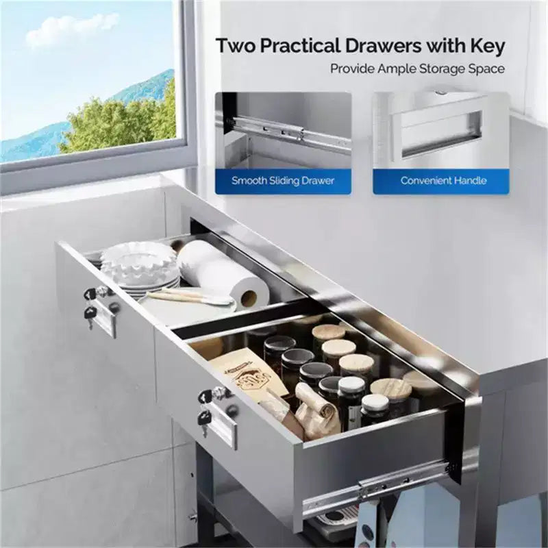 Table de travail en acier inoxydable 36 x 24 po avec 2 tiroirs