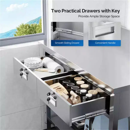 Table de travail en acier inoxydable 36 x 24 po avec 2 tiroirs