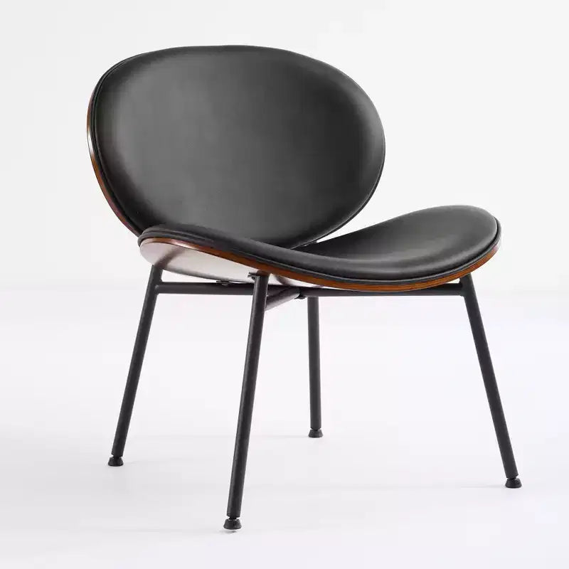 Chaise Coque Mid-Century Moderne - Piètement Tripode, Cuir Noir, Finition Noyer, Dossier Confortable