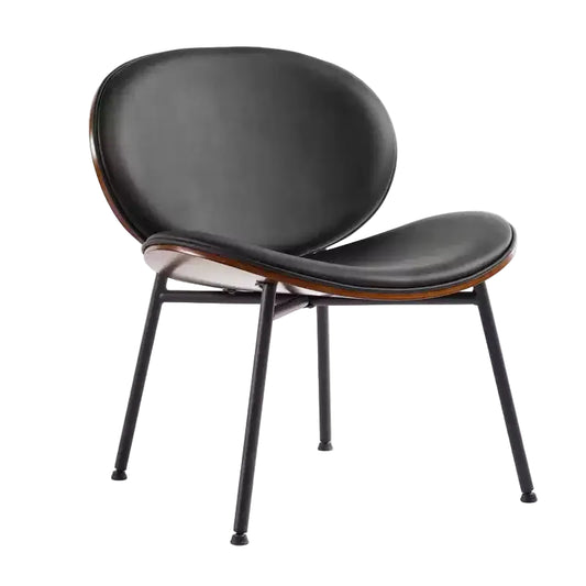 Chaise Coque Mid-Century Moderne - Piètement Tripode, Cuir Noir, Finition Noyer, Dossier Confortable