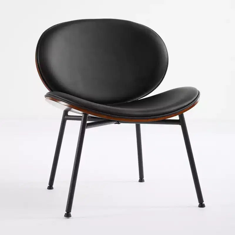 Chaise Coque Mid-Century Moderne - Piètement Tripode, Cuir Noir, Finition Noyer, Dossier Confortable