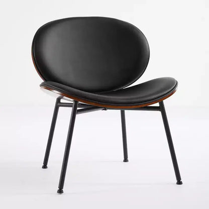 Chaise Coque Mid-Century Moderne - Piètement Tripode, Cuir Noir, Finition Noyer, Dossier Confortable