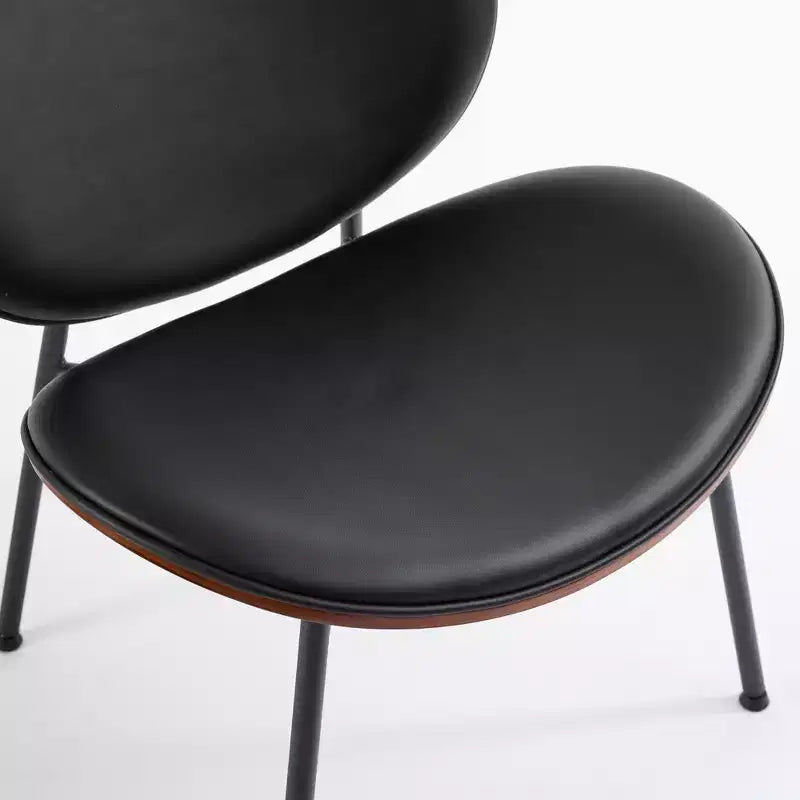 Chaise Coque Mid-Century Moderne - Piètement Tripode, Cuir Noir, Finition Noyer, Dossier Confortable