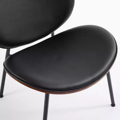 Chaise Coque Mid-Century Moderne - Piètement Tripode, Cuir Noir, Finition Noyer, Dossier Confortable