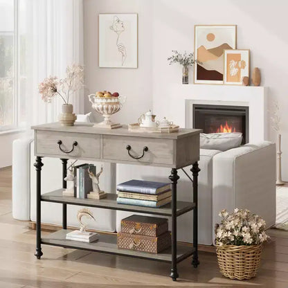 Console de 43 L, Console Étroite avec Rangement, 2 Tiroirs et 3 Étagères, pour Salon, Table de Couloir, Table d'Appoint Derrière un Canapé