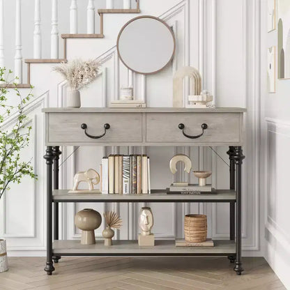 Console de 43 L, Console Étroite avec Rangement, 2 Tiroirs et 3 Étagères, pour Salon, Table de Couloir, Table d'Appoint Derrière un Canapé