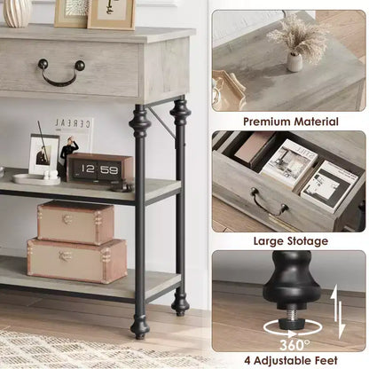 Console de 43 L, Console Étroite avec Rangement, 2 Tiroirs et 3 Étagères, pour Salon, Table de Couloir, Table d'Appoint Derrière un Canapé