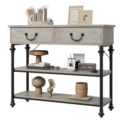 Console de 43 L, Console Étroite avec Rangement, 2 Tiroirs et 3 Étagères, pour Salon, Table de Couloir, Table d'Appoint Derrière un Canapé