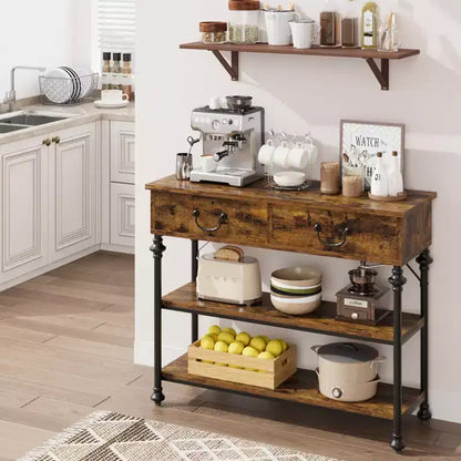 Console de 43 L, Console Étroite avec Rangement, 2 Tiroirs et 3 Étagères, pour Salon, Table de Couloir, Table d'Appoint Derrière un Canapé