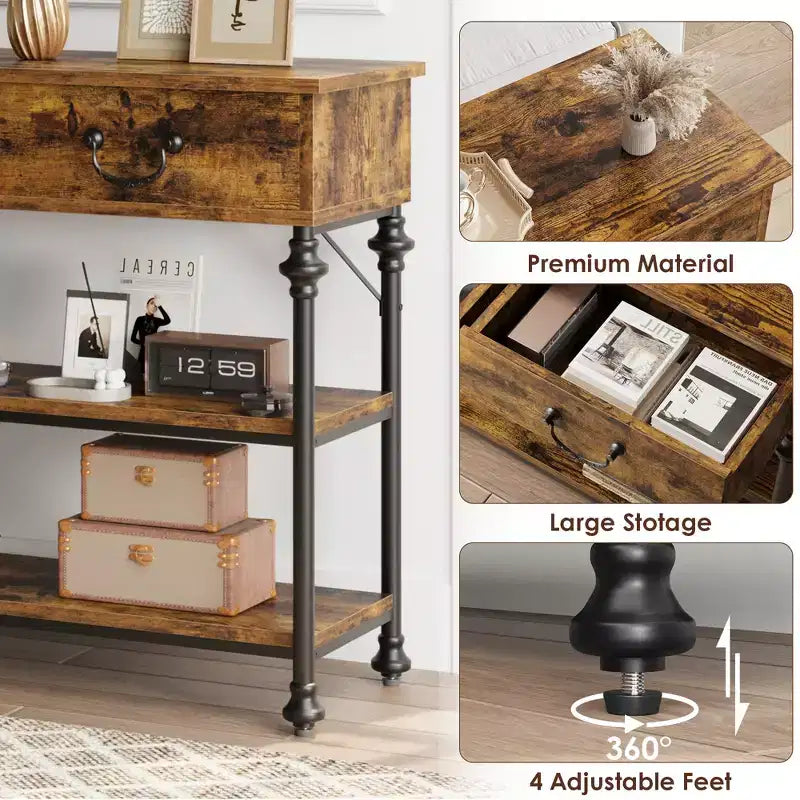 Console de 43 L, Console Étroite avec Rangement, 2 Tiroirs et 3 Étagères, pour Salon, Table de Couloir, Table d'Appoint Derrière un Canapé