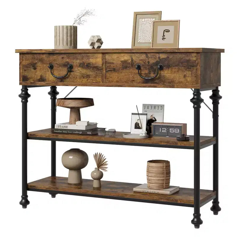 Console de 43 L, Console Étroite avec Rangement, 2 Tiroirs et 3 Étagères, pour Salon, Table de Couloir, Table d'Appoint Derrière un Canapé