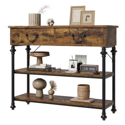 Console de 43 L, Console Étroite avec Rangement, 2 Tiroirs et 3 Étagères, pour Salon, Table de Couloir, Table d'Appoint Derrière un Canapé