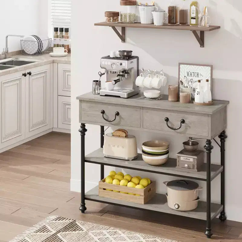 Console de 43 L, Console Étroite avec Rangement, 2 Tiroirs et 3 Étagères, pour Salon, Table de Couloir, Table d'Appoint Derrière un Canapé