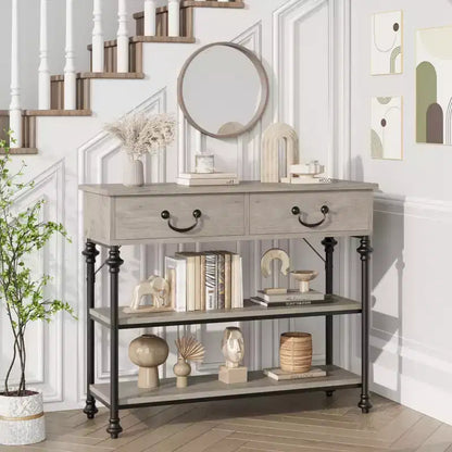 Console de 43 L, Console Étroite avec Rangement, 2 Tiroirs et 3 Étagères, pour Salon, Table de Couloir, Table d'Appoint Derrière un Canapé