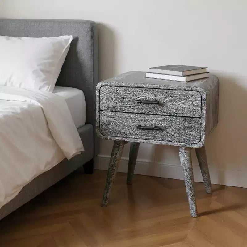 Table de chevet à deux tiroirs, en bois massif gris vieilli, 22 po