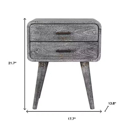 Table de chevet à deux tiroirs, en bois massif gris vieilli, 22 po