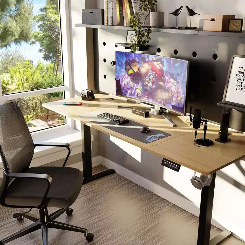 Bureau Debout à Hauteur Réglable de 63'', Bureaux Informatiques avec Préréglage de Mémoire, Plateau de Table en Épissure