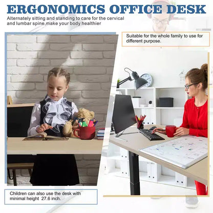Bureau Debout à Hauteur Réglable de 63'', Bureaux Informatiques avec Préréglage de Mémoire, Plateau de Table en Épissure