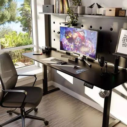 Bureau Debout à Hauteur Réglable de 63'', Bureaux Informatiques avec Préréglage de Mémoire, Plateau de Table en Épissure