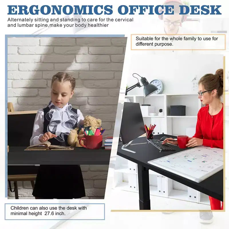 Bureau Debout à Hauteur Réglable de 63'', Bureaux Informatiques avec Préréglage de Mémoire, Plateau de Table en Épissure