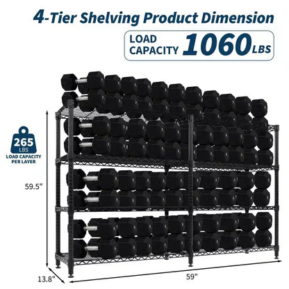 Étagère de rangement métallique robuste à 4 niveaux de 150 cm de large, capacité de 480 kg, rayonnage réglable pour garde-manger, cuisine, garage