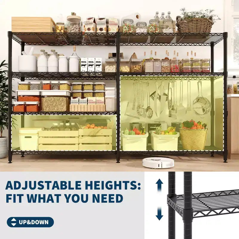 Étagère de rangement métallique robuste à 4 niveaux de 150 cm de large, capacité de 480 kg, rayonnage réglable pour garde-manger, cuisine, garage