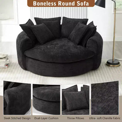 Canapé rond en forme de miche de pain de 152 cm, canapé rond sans structure, canapé-lit entièrement compressé avec 8 coussins.
