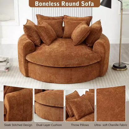 Canapé rond en forme de miche de pain de 152 cm, canapé rond sans structure, canapé-lit entièrement compressé avec 8 coussins.