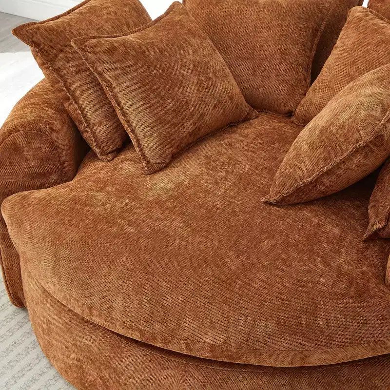 Canapé rond en forme de miche de pain de 152 cm, canapé rond sans structure, canapé-lit entièrement compressé avec 8 coussins.