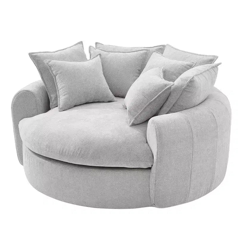 Canapé rond en forme de miche de pain de 152 cm, canapé rond sans structure, canapé-lit entièrement compressé avec 8 coussins.