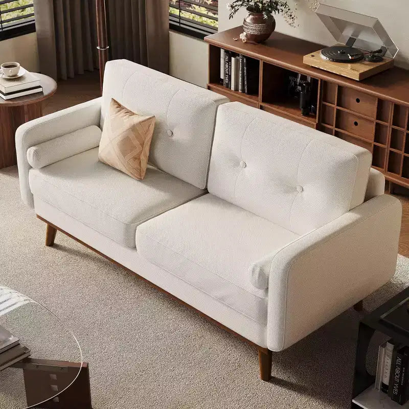Causeuse moderne du milieu du siècle, canapé 65 po capitonné avec pieds et garnitures en bois, causeuse rembourrée pour salon, chambre et bureau