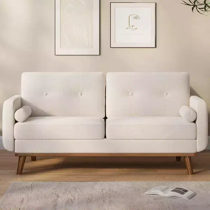 Causeuse moderne du milieu du siècle, canapé 65 po capitonné avec pieds et garnitures en bois, causeuse rembourrée pour salon, chambre et bureau