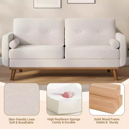 Causeuse moderne du milieu du siècle, canapé 65 po capitonné avec pieds et garnitures en bois, causeuse rembourrée pour salon, chambre et bureau