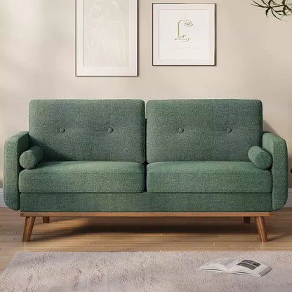 Causeuse moderne du milieu du siècle, canapé 65 po capitonné avec pieds et garnitures en bois, causeuse rembourrée pour salon, chambre et bureau